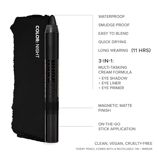 Nudestix Magnetic Matte Eye Color ? 3-in-1 Long-Wear Cream Eyeshadow Pencil Eyeliner &amp Primer | Waterproof Budge-Proof Matte Finish | Vegan &amp Cruelty-Free Eye Makeup