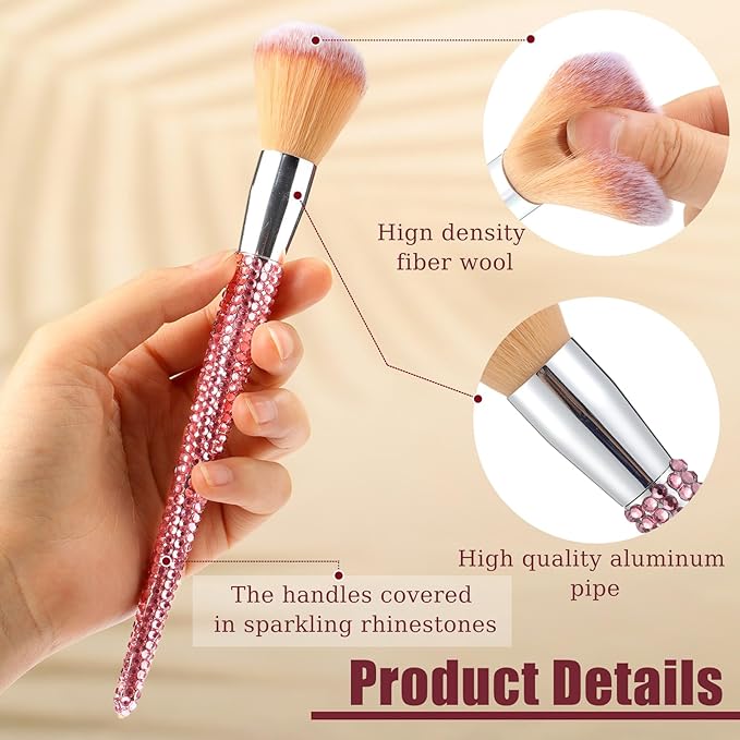 Rtteri 13 Pcs Rhinestone Pink Makeup Brushes Set Bling Crystal Professional Face Cosmetics Blending Liquid Foundation Powder Concealer Eye Shadows Make up Beauty Tool Glitter with Holder
