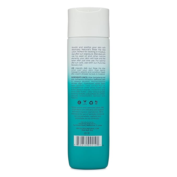 Absolutely Natural After Sun Lotion &amp Moisturizer with Aloe Vera Rose Hip Oils &amp Vitamin E | Helps Prevent Anti-Aging &amp Sunburn Relief - 8 Fl Oz