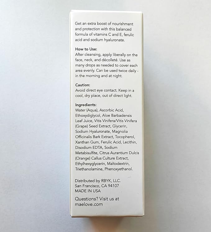MAELOVE Glow Maker Vitamin C Serum with Vitamin E Ferulic Acid &amp Hyaluronic Acid Award-Winning Brightening and Hydrating Facial Serum Unscented 1.0 fl oz