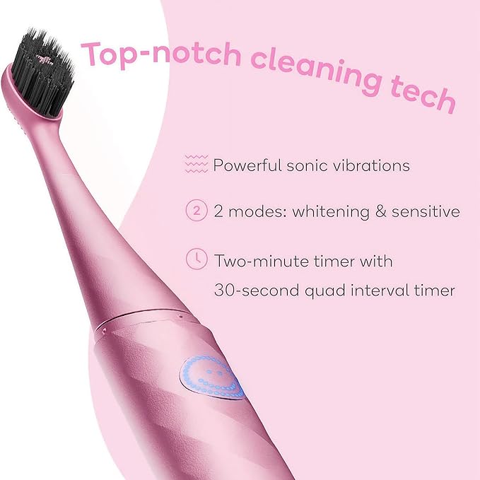 Burst Curve Sonic Electric Toothbrush for Adults (Blush Pink) | Slim Travel Brush with Cover | Ultra Soft Bristles | Up to 2 Month Rechargeable Battery | Two Modes &amp Timer