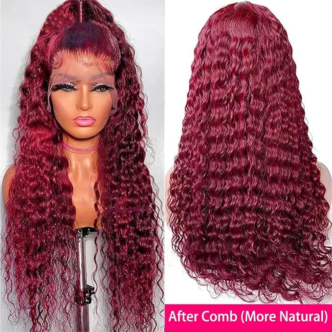 Burgundy Lace Front Wigs Human Hair 99J 13x4 HD Deep Wave Lace Front Wigs Human Hair Pre Plucked Colored Wine Red Wig Glueless With Baby Hair Wigs For Women