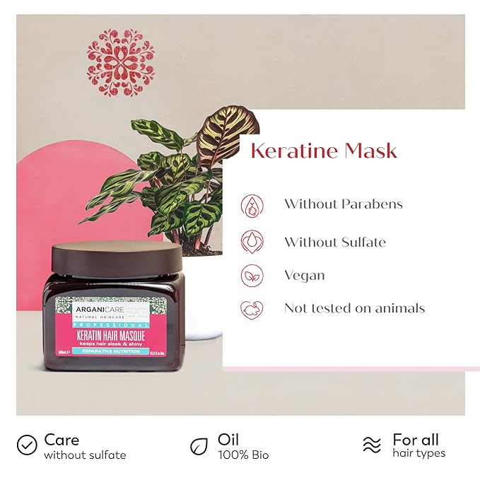 Arganicare | Keratin Range | REPAIR AND NUTRITIOUS MASK | With Organic Keratin | Nourishes Thickens &amp Protects | Fortifies &amp Regenerates the internal fiber | Dry and Damaged Hair | 16.91 fl o