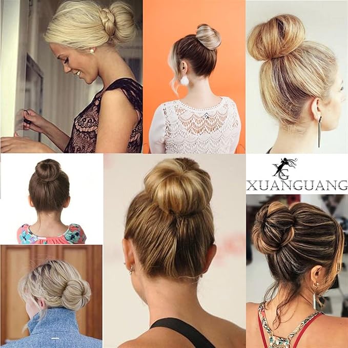 EARSHOT Hair Buns Hair Piece Synthetic Barrette Donut Bun with Drawstring Hair Comb Straight Hair Bun Extension Headband Wig for Women Hair Accessories For Girls (Color : 588-10)