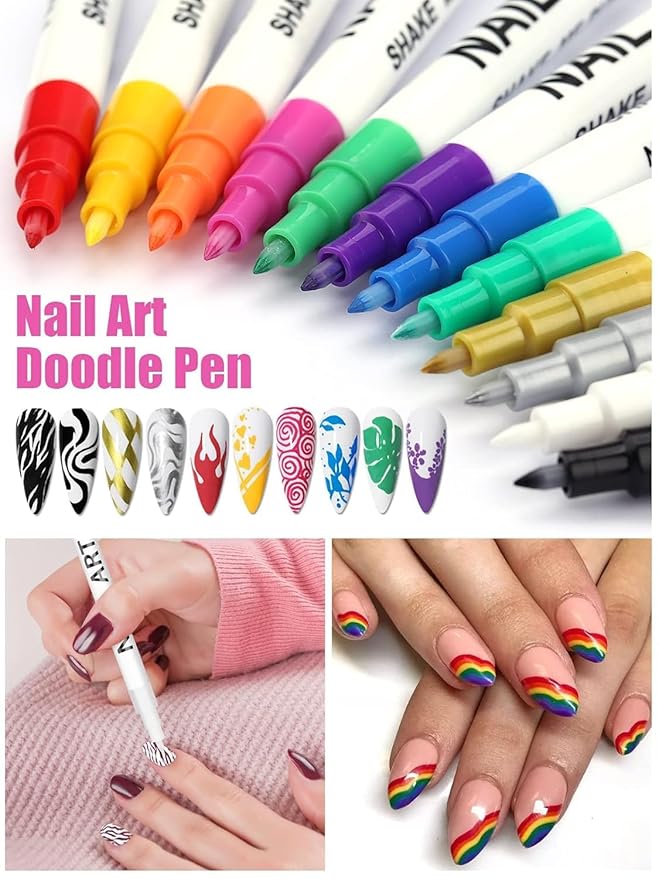 12 Color 3D Nail Art Pens Set Kalolary Nail Pens Nail Point Graffiti Dotting Pen Drawing Painting Liner Brush for DIY Nail Art Beauty Adorn Manicure Tools
