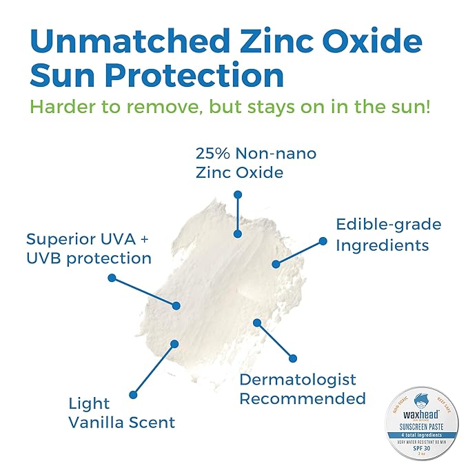 Waxhead Zinc Oxide Sunscreen Face &amp Nose - Sensitive Skin Safe SPF 30 Reef Safe Physical Visible Protection for Acne Prone Skin Waterproof Natural Mineral Sunscreen for Kids &amp Adults (White