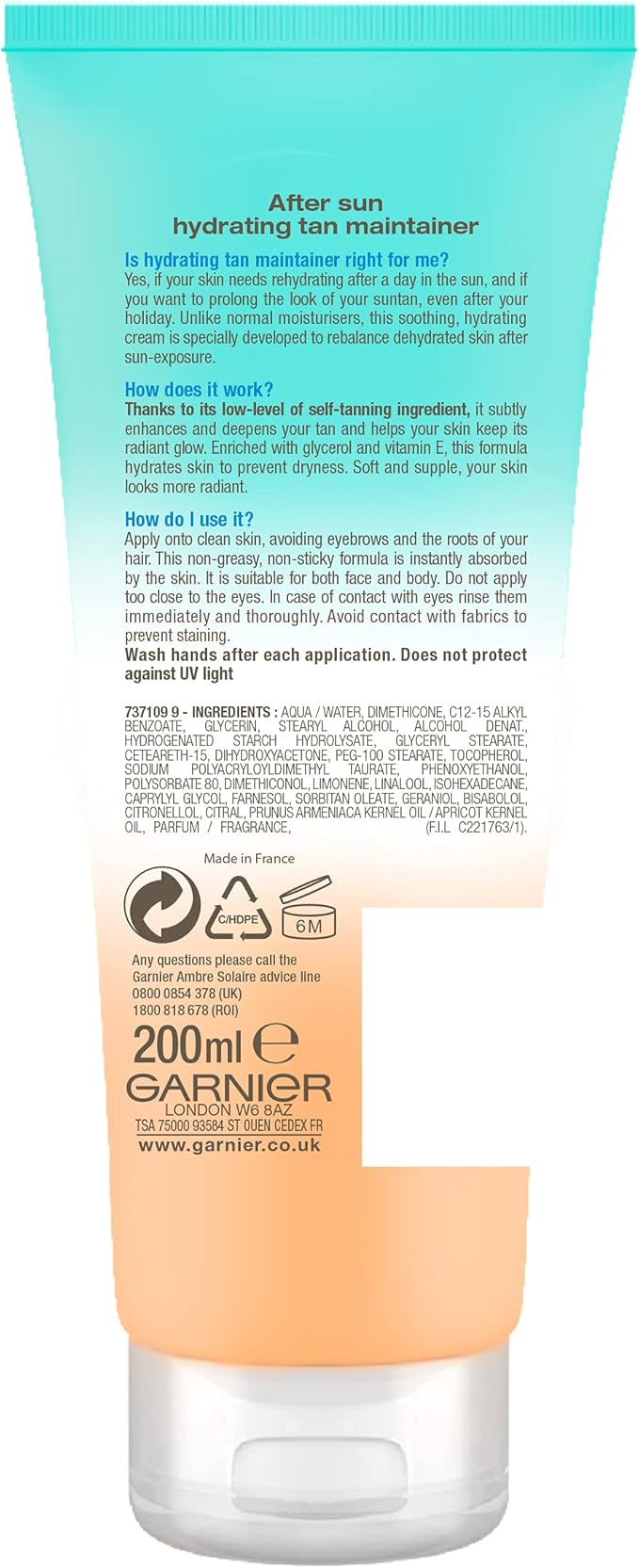 Ambre Solaire Garnier Aftersun Tan Maintainer 200ml