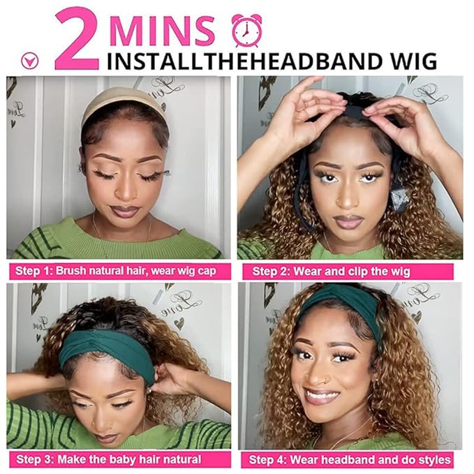 32 Inch 1B27 Ombre Headband Wig Human Hair 150% Density Grade 8A Unprocessed Brazilian Virgin Hairs Machine Made Honey Blonde Water Wave Headband Wig Human Hair For Woman