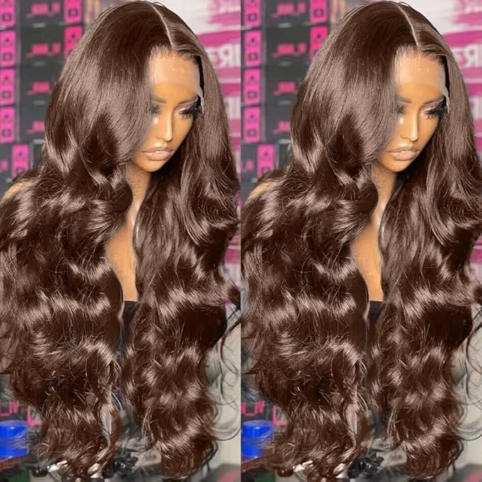 200% Density 13x4 Auburn Brown Body Wave Lace FrontWigs Chestnut Brown Colored Human HairWigs For WomenHD Transparent Lace FrontWig Human Hairwith Baby Hair 20Inch