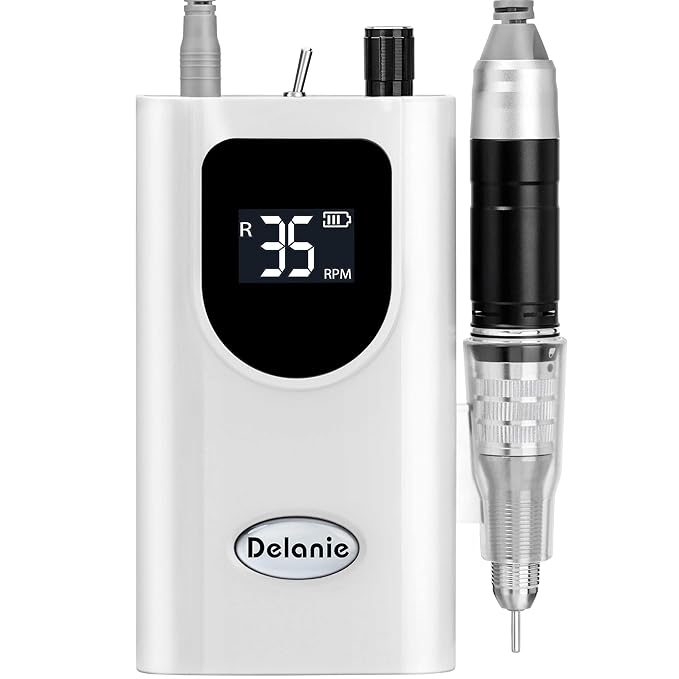Delanie Professional Portable Electric Nail Drill Machine 35000 RPM Rechargeable Cordless Nail Filer Electric Nail File Efle for Dip Powder Acrylic Gel Nail Salon Nail Tool White