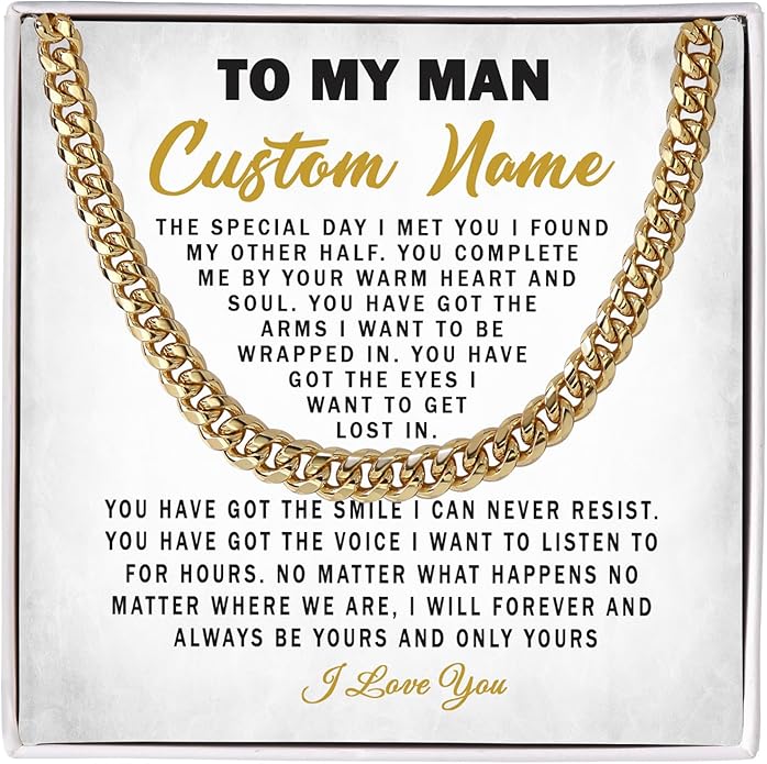 To My Man Necklace Custom Cuban Chain Necklace Gift For Husband Valentine Gift For Men Anniversary Birthday Gift For Him Husband Necklace From Wife Boyfriend Jewelry From Girlfriend