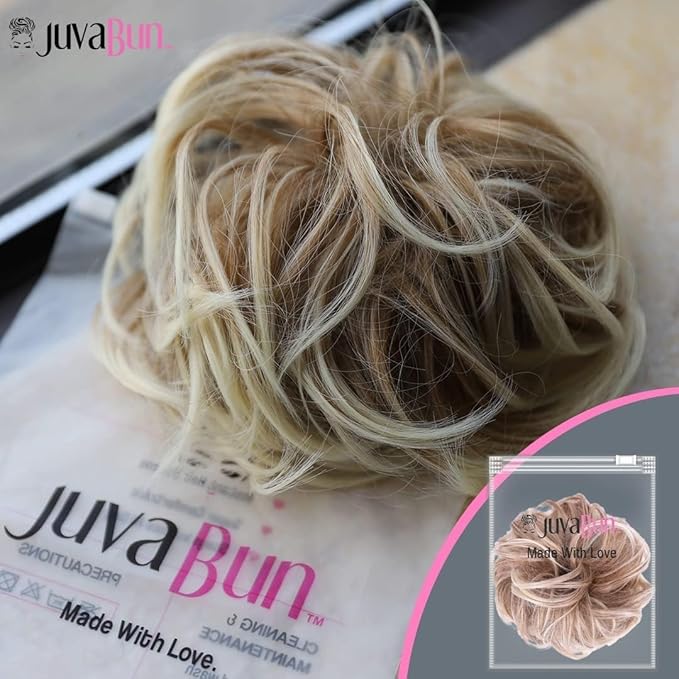 Juvabun Messy Bun Strawberry Honey Blonde Hair Piece Human Hair Blonde ? Natural Soft Updo Look Secure &amp Lightweight Hair Bun Extensions For Women messy bun hair piece
