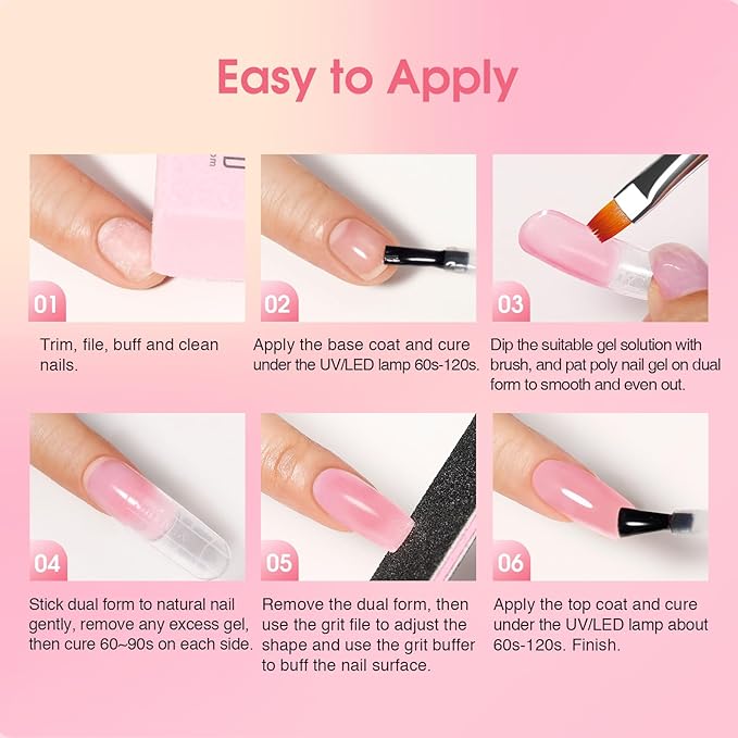 ROSALIND 20PCS White Clear Poly Nails Gel Kit Starter Build er Kit with Slip Solution Pro Nude Pink Nail Extensions Gel Set with Mini UV Lamp Drill Nail Art