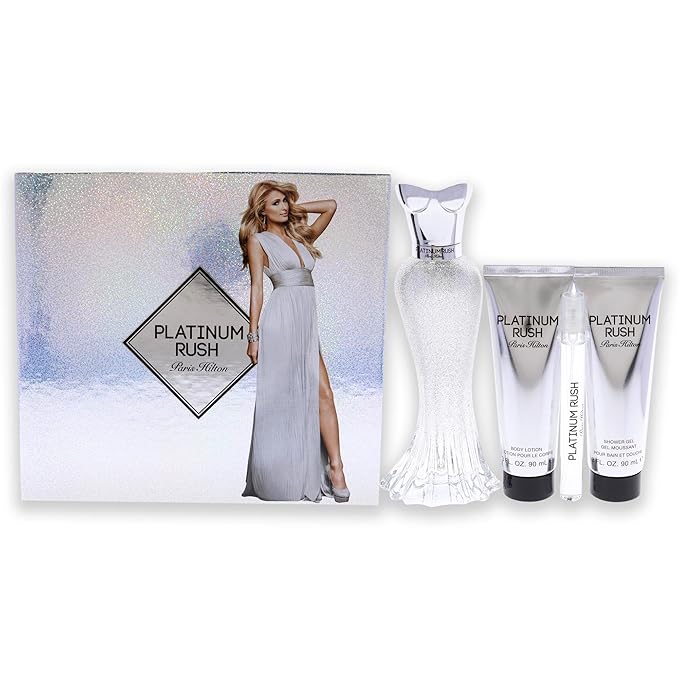 Paris Hilton Platinum Rush Women 4 Pc Gift Set 3.4 oz EDP Spray 0.33oz EDP Spray 3oz Body Lotion 3oz Shower Gel