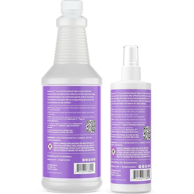 Big Kizzy Tape In Extension Remover 32oz Refill Bottle + Free 8oz Release &amp Reuse Spray Compatible with All Major Brands