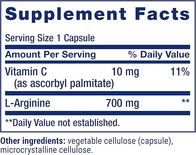 Life Extension L-Arginine Caps 700 mg Vitamin C &amp Amino Acid for Optimal arterial Health Supports Heart &amp Immune Health Healthy Tissue &amp Bones Gluten Free Non-GMO 200 Capsules
