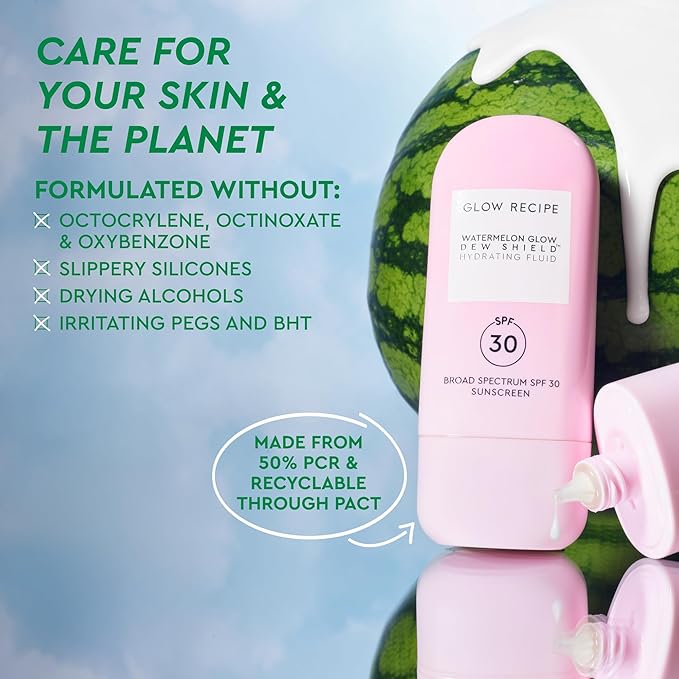 Glow Recipe Dew Shield Korean Face Sunscreen SPF 30 - Hydrating Moisturizer &amp Dewy Lightweight Sunscreen - Formulated with Broad Spectrum UV Protection with No White Cast or Pilling (15ml)
