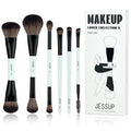 Jessup Makeup Brush Set 6pcs Double Sided Makeup Brushes Foundation Contour Blush Highlight Blending Eyebrow Brush Eyeshadow Brush Vegan Fiber Make up Brush Bright Cyan T501