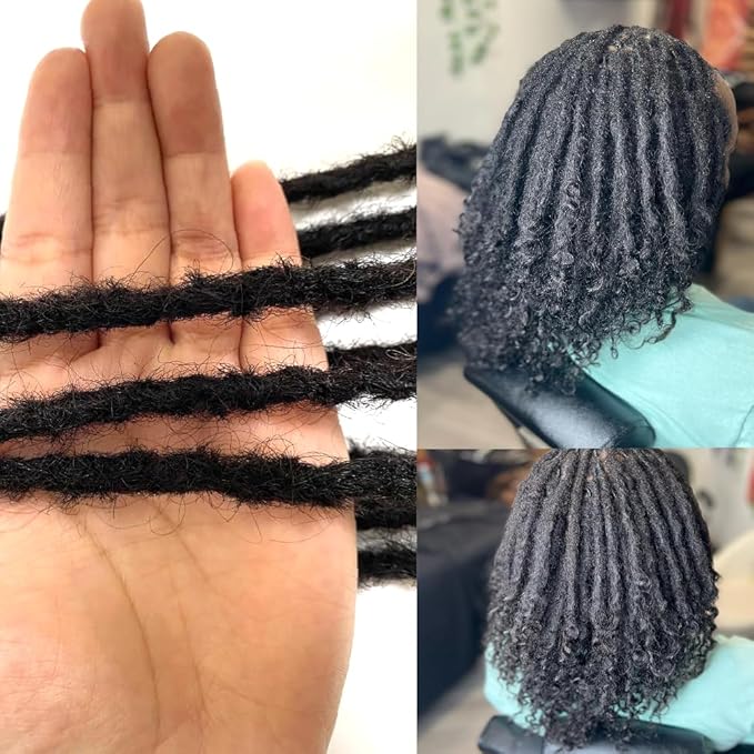 Dreadlock Extensions Human Hair With Curly Ends 0.4cm Width 10 inch 20 Strands Natural Black Loc Extensions Curly End for Women Men