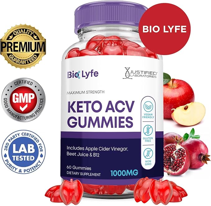 (2 Pack) Bio Lyfe Keto ACV Gummies Advanced Formula 1000MG Biolyfe Keto Gummies Apple Cider Vinegar Formulated with Pomegranate Beet Juice Powder B12 Vegan Non GMO 120 Gummys