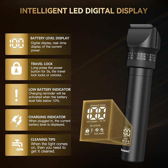 Beard Trimmer for Men - 42 Adjustable Length Settings Hair Clippers Professional Body Hair Trimmer for Men Precision Facial Hair Trimming IPX6 Waterproof Nose Trimmers LED Display Mustache Trimmers