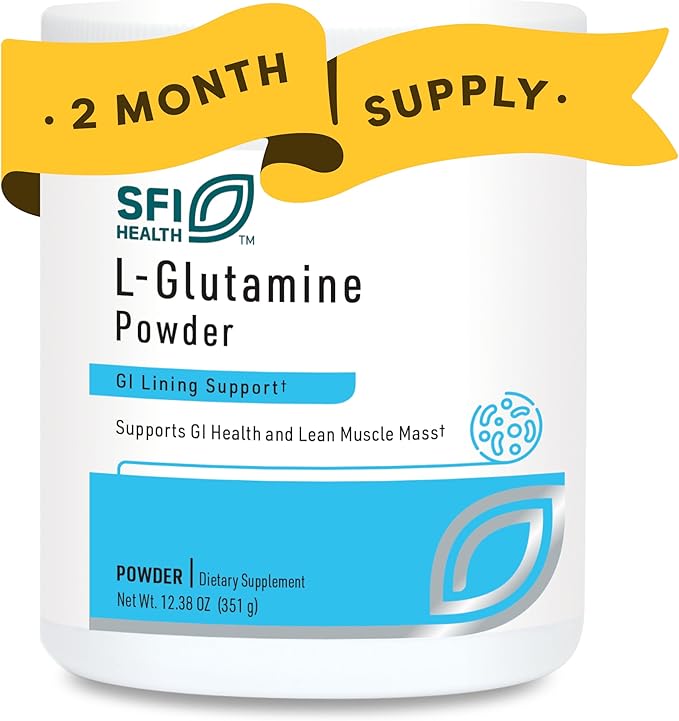 Klaire Labs SFI Health L Glutamine Powder - 5000mg Free-Form &amp Hypoallergenic Amino Acid - Supports Muscle Recovery Immune Support and GI Health - Non Dairy &amp Gluten Free (351 G / 60 Servings