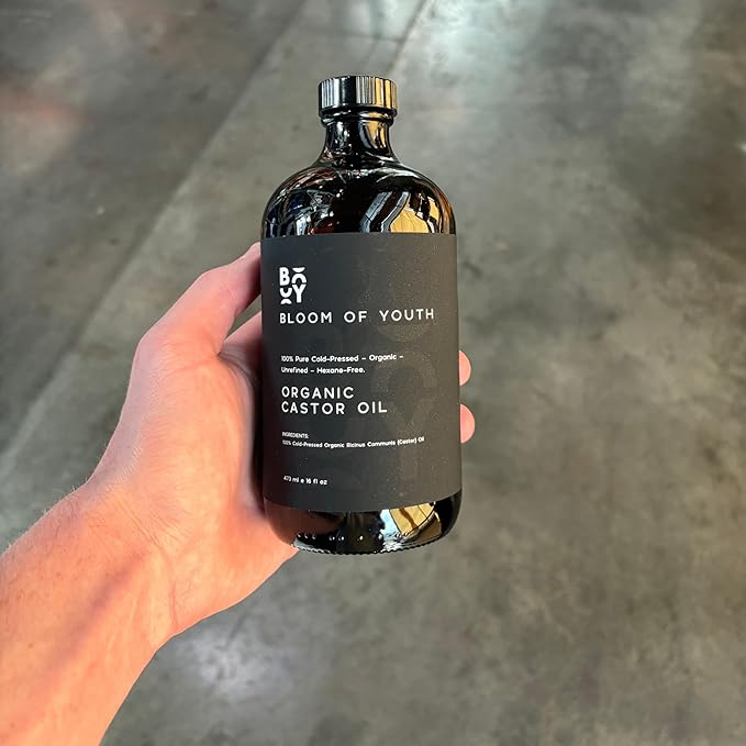 100% Pure Cold Pressed Organic Castor Oil Glass Bottle 16oz | Hexane Free Unrefined USDA Certified | For Hair Growth Skincare Castor Oil Pack Face Joints Carrier Oil Eyelashes Eyebrows