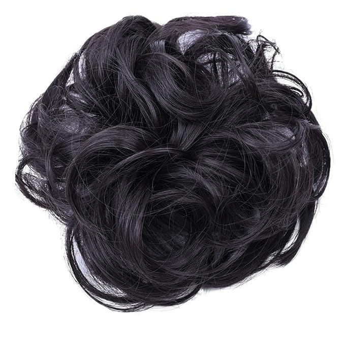 FRANCES Fake Hair Bun 1 Pack Synthetic Donut Bun Messy Bun Hair Slices Curly Wavy Headbands Women Bun Wig Synthetic Wig Hair Extensions Hair Accessories (Color : Black brown)