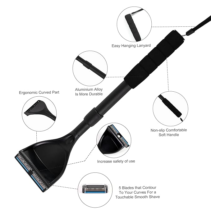EASACE Updated Back Shavers for MenBack Hair Shaver for Men with Safety BladeBack &amp Body Hair TrimmerLong Handle 21 Inch Adjustable Curved DIY Shaver