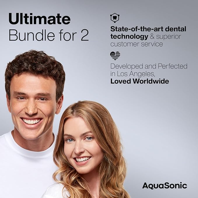 Aquasonic Duo - Dual Handle Ultra Whitening 40000 VPM Wireless Charging Electric ToothBrushes - 3 Modes with Smart Timers - 10 Dupont Brush Heads &amp 2 Travel Cases Included