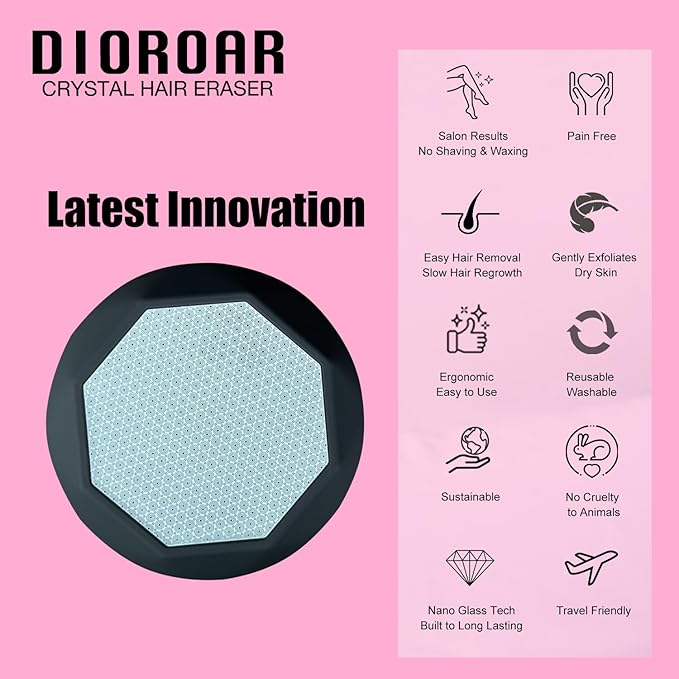 Crystal Hair Eraser for WomenUpgraded Painless Crystal Hair Remover DiamondEffective Nano Glass Hair Removal Stone Exfoliation without ShaverNatural Epilator for Silky Skin(Black)