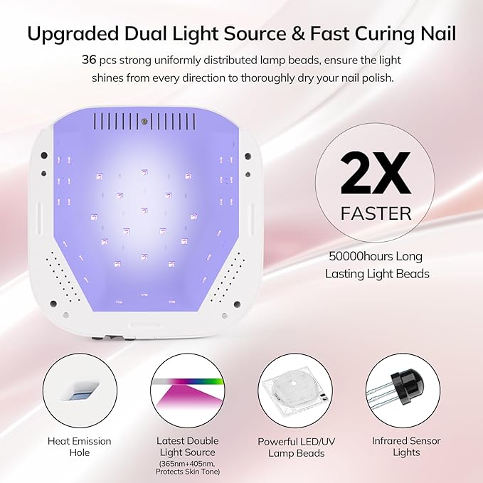 Lavinda UV LED Nail Lamp 54W Cordless Gel Nail Light Rechargeable UV Lamp for Nails Professional LED Nail Dryer with Timer &amp Display for Gel Nails Salon Home Use Matte Macaron Pink