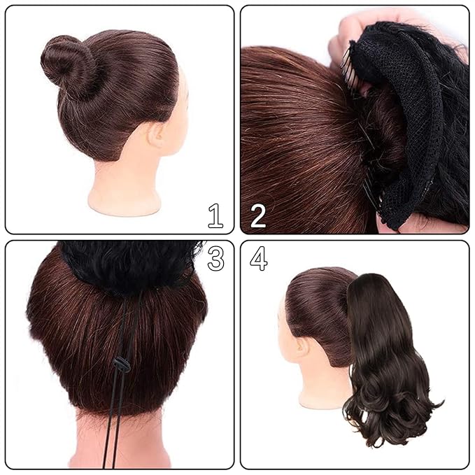 GSOUL Hair Bun Pieces for Women 18 Inch Synthetic Long Curly Wavy with Drawstring Bun Wig Ponytail Hair Extensions Women Accessories