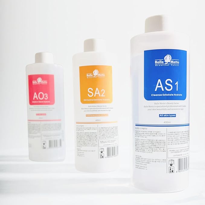 BR?UN Hydrogen Oxygen Facial Machine Serums for Facial Cleansing ? A Pack of 400ml 3 Aqua Peeling Solution AS1 SA2 and AO3 ?Skin Care Hydra Solution for Vacuum face Cleaning Jet for Home and Spa