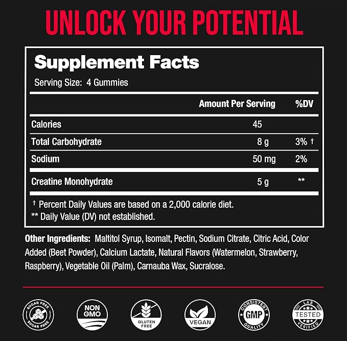 NutraChamps 120 Creatine Gummies for Men &amp Women - 5g Sugar Free Chewable Creatine Monohydrate Gummies - Supports Protein Synthesis Muscle Recovery &amp Workout Performance