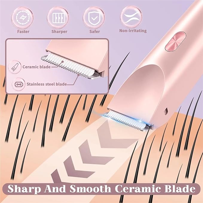 2-in-1 Dual Head Bikini Hair Trimmer &amp Electric Shaver For Women Waterproof Wet/Dry Use With Detachable Heads ? Painless Grooming(Blue)