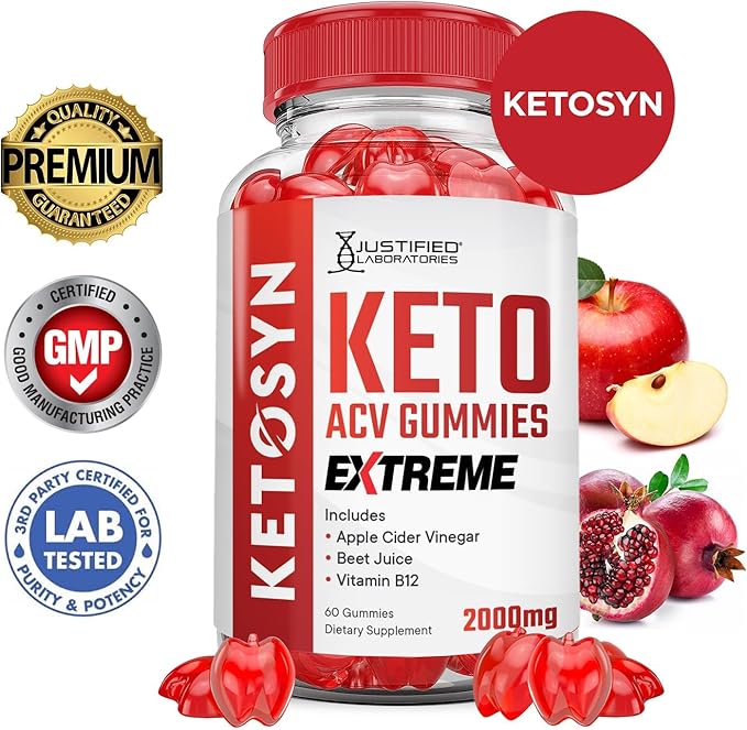 Justified Laboratories (2 Pack Ketosyn Keto ACV Gummies Extreme 2000MG Ketosyn Keto Gummies Apple Cider Vinegar Formulated with Pomegranate Beet Juice Powder B12 Vegan Non GMO 120 Gummys