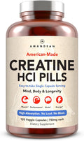 AMANDEAN Creatine HCl Pills. American Made CON-CRET. 120 Capsules. 7X Concentrated vs Monohydrate Powder. No Bloat. Muscle Energy Cognitive Recovery Support for Men &amp Women. Gluten Free Non-GM