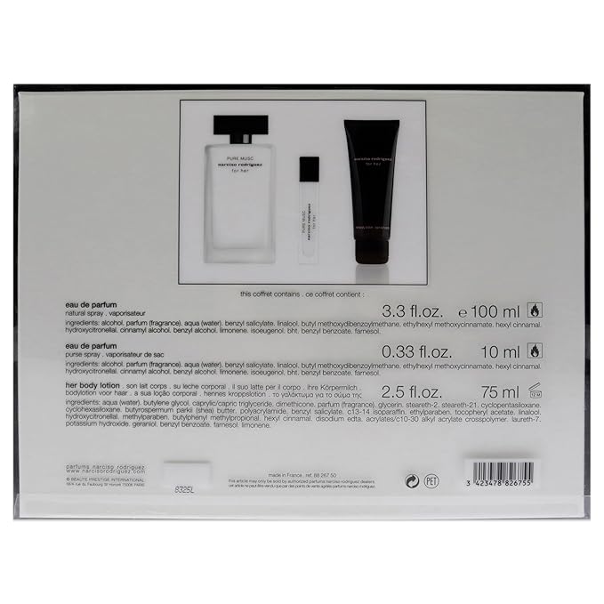 Narciso Rodriguez Pure Musc 3.3oz EDP Spray 0.33oz EDP Spray 2.5oz Body Lotion Women 3 Pc Gift Set