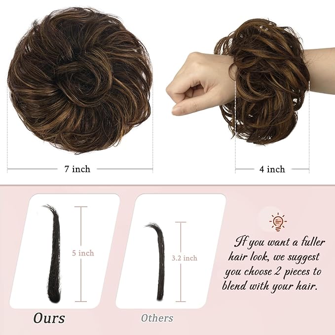 RUWISS Messy Bun Hair Piece Human Hair Messy Rose Bun Hair Buns Hair Piece for Women Real Hair Scrunchies Updo Hair Pieces Bun Extension Ponytail Messy Hair Bun (Brown Mixed)