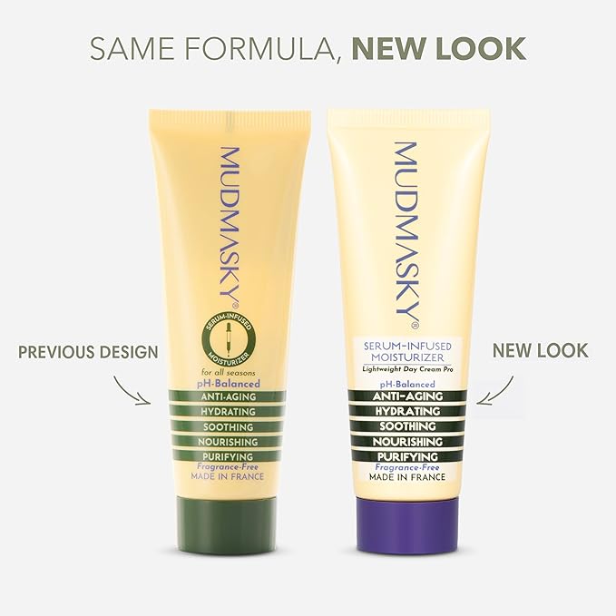MUDMASKY Face Moisturizer Cream - Serum-Infused Moisturizer for Deep Hydration - Lightweight Skin Care with Mango Almond &amp Sunflower Oils - All-Natural Beauty Product Imported from France
