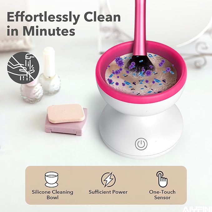 Alyfini Makeup Brush Cleaner Machine-Professional Electric Make up Brushes Cleaner Cleanser Solution for Kabuki Foundation Liquid Powder Face Makeup Self Tanner BrushGifts for Women Stocking Stuffers
