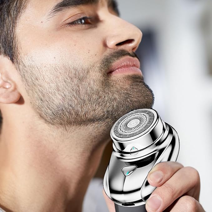 Mini Electric Shaver Men's Travel &amp Office Silver Waterproof USB Rechargeable 8000rpm 25 Blades