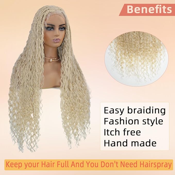 Miz Barn 360 Full Lace Front Knotless Box Braided Wigs 100% Handmade Synthetic Lightweight Twist Braided Wig Swiss Lace Braids Wigs With Baby Hair For Black Women (613# 32)