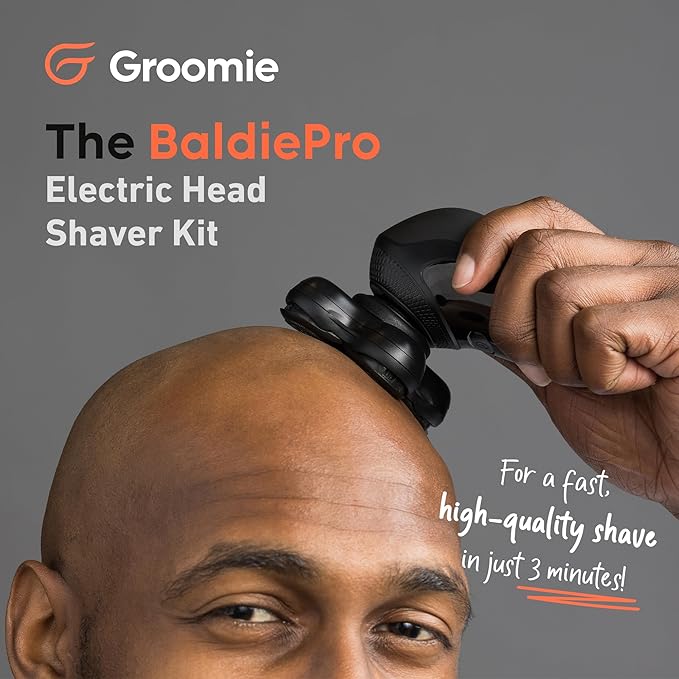 Groomie Cordless Bald Head Shavers for Men BaldiePro Head Grooming Kit - Ergonomic &amp Waterproof Head Shavers for Bald Men - Electric Hair Shaver &amp Head Razor - Men's Rotary Shaver for Smooth