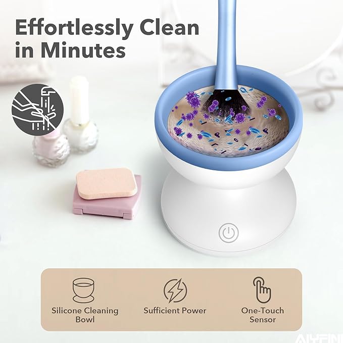 Alyfini Makeup Brush Cleaner Machine - Electric Make up Brushes Cleaner Cleanser Professional Tool for Kabuki Foundation Liquid Powder Face Makeup Self Tanner BrushGifts for Women Stocking Stuffers