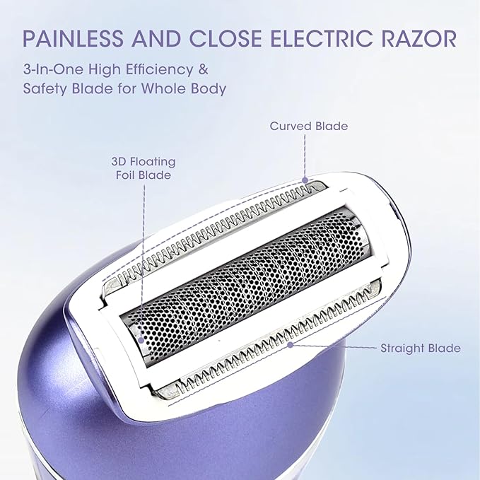 Electric Shavers for Women 7 in 1 Hair Removal Kit with Epilator Bikini Trimmer Face Razor Body Brush Face Massager Foot Callus Remover IPX7 Waterproof Lady Razors Set for Legs Armpit Bikini Pubic