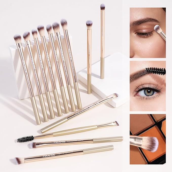MAANGE 20 PCS Makeup Brush Set with Bag Double-ended Kabuki Brush Foundation Contour Brush for Liquid Powder Concealer Eye Shadows Cream Cosmetics Blending Blush Face Makeup Tools with Case (Gold)