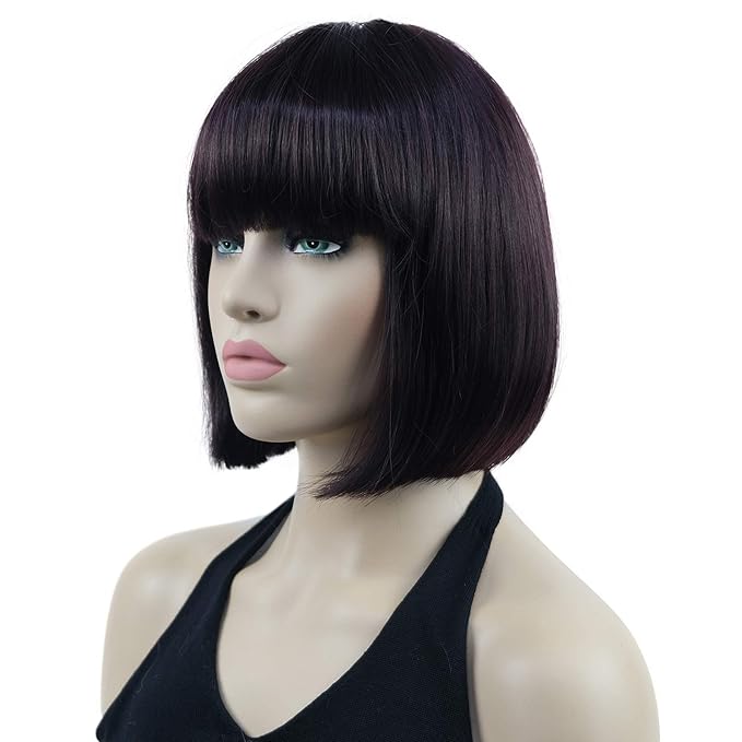 Lydell 8 Straight Short Bob Hair Flat Bangs Cute Central Dot Skin Top Heat Resistant Synthetic Wigs (2SP99T)