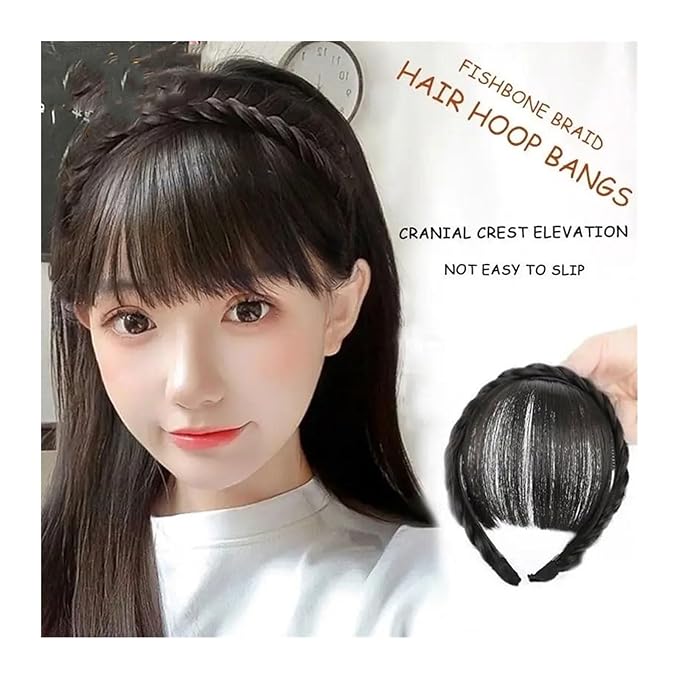 Bangs Hair Hair Accessories Synthetic Headband Air Bangs Wigs with Braids Heat Resistance Clip in Hair Extensions Hairpieces for Women Bangs Hair Clip(2)